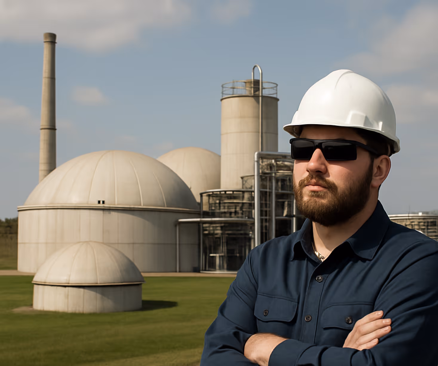 An operator at a biogas production facility